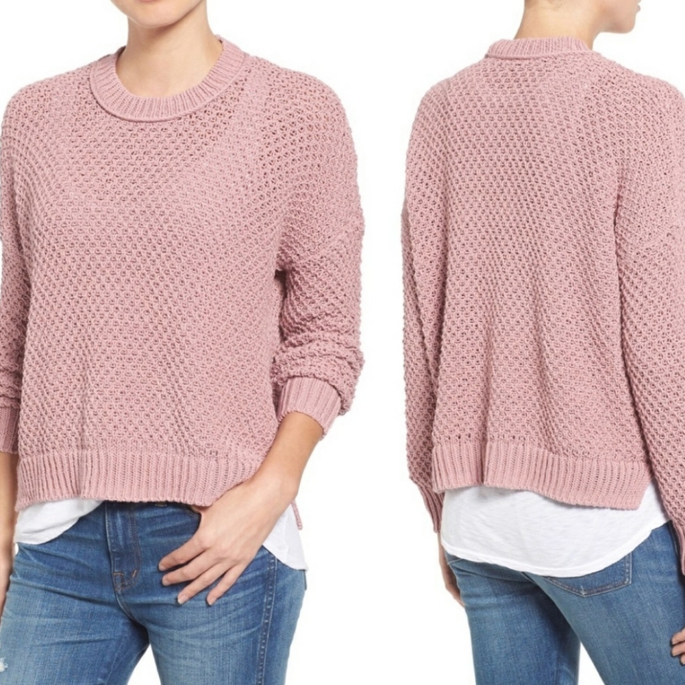 Madewell Chunky Knit Pullover Sweater in Pink